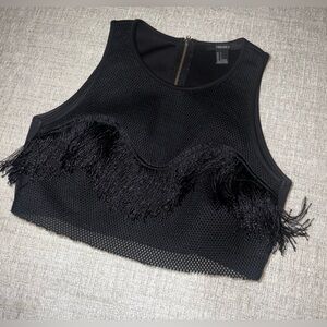 Black Fringe Crop Top Small Festival Country Concert Tank Forever 21 Mesh